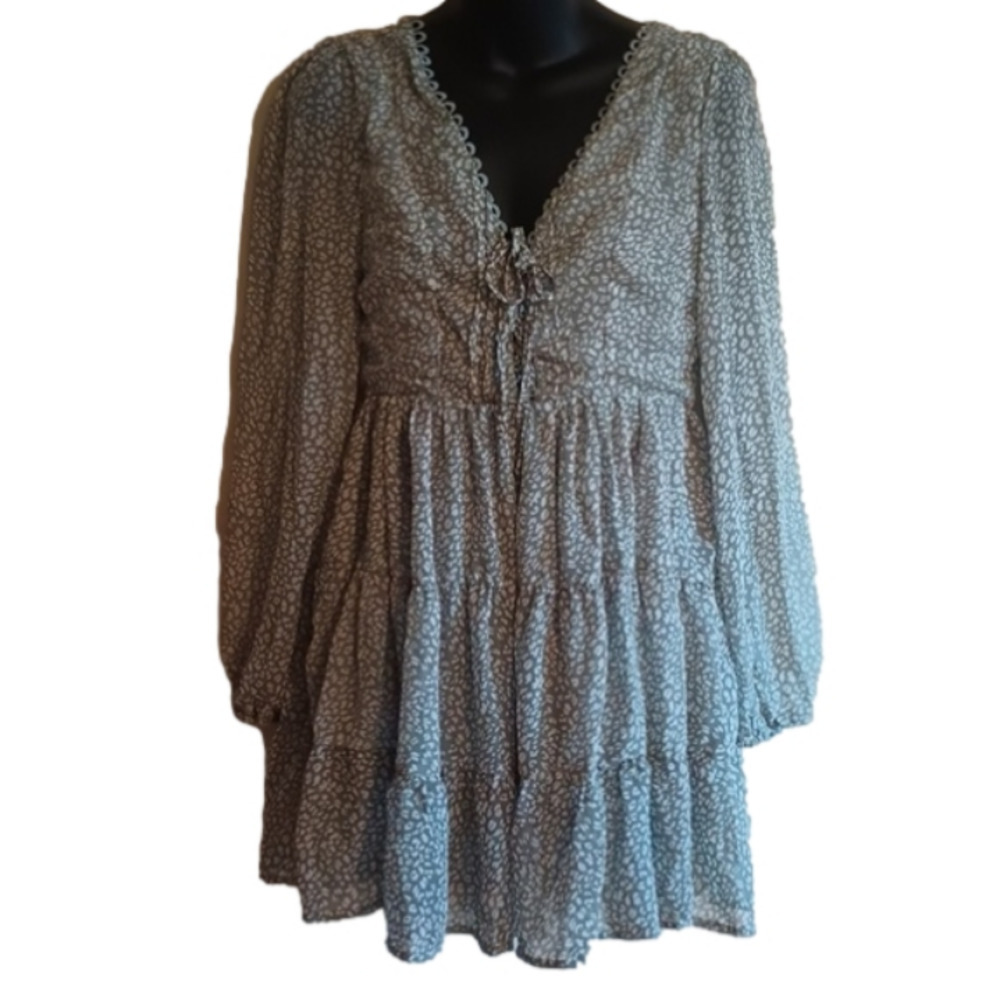 Polly green printed Babydoll Dress. Flowy Fairy Core. Size 8.